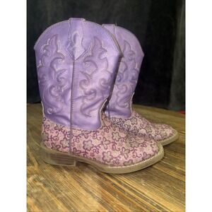 ROPER Cowgirl Sparkly Purple Western Boot Size 11 Kids Butterfly, Flowers